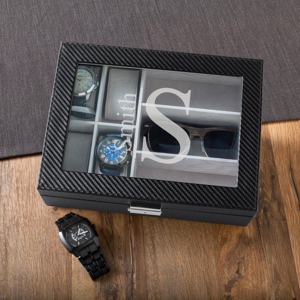 Modern Monogrammed Men's Watch Box/Sunglasses Holder