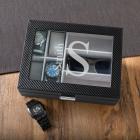 Carbon  Modern Monogrammed Men&#039;s Watch Box with Sunglasses Holder