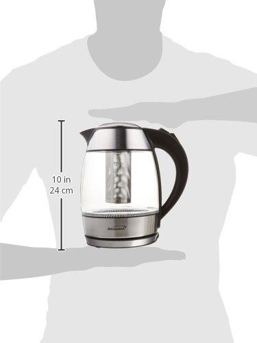 BRENTWOOD® APPLIANCES KT-1960BK 1.8-LITER CORDLESS GLASS ELECTRIC KETTLE WITH TEA INFUSER (SILVER & BLACK)