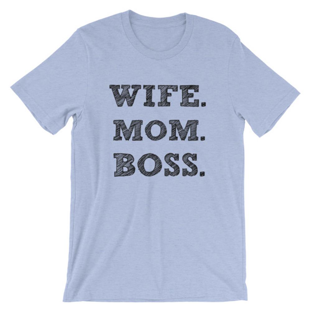 Wife, Mom, Boss Women's T-Shirt (Heather Blue)