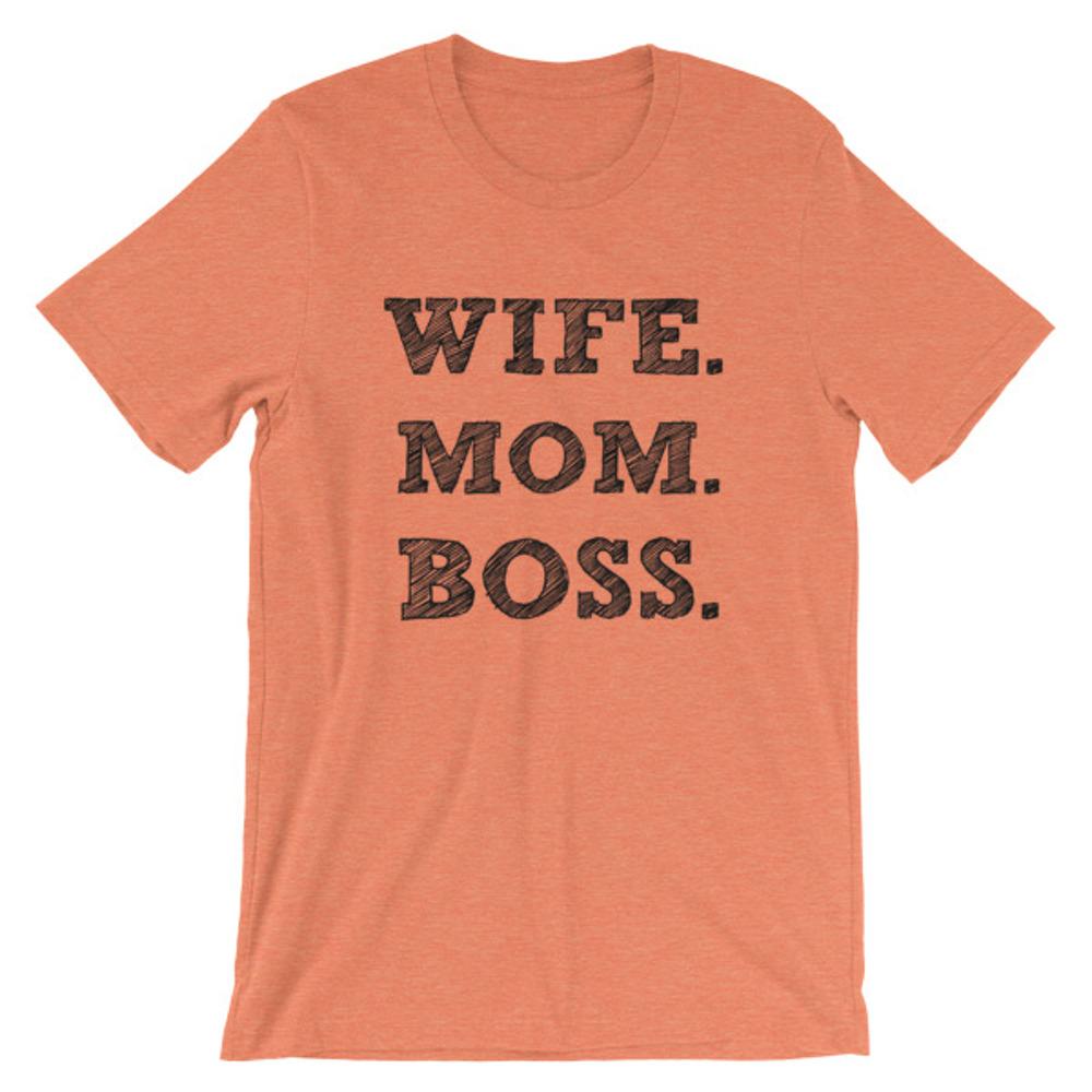 Wife, Mom, Boss Women's T-Shirt (Heather Orange)